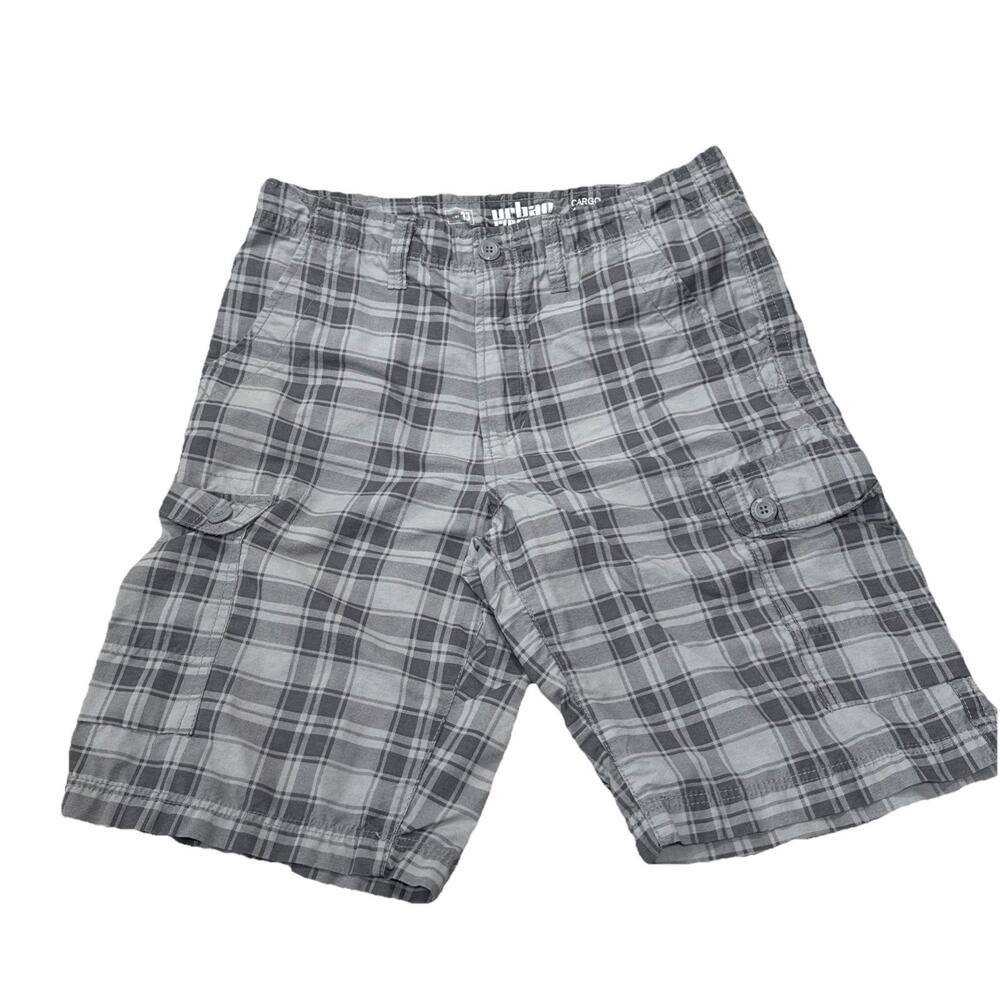 VTG Urban Pipeline Mens Shorts Cargo Plaid Gray Grunge Punk Skater 33Y2K